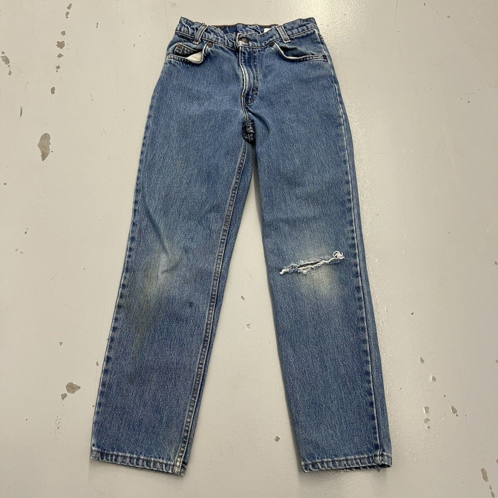 Levis 550 Relaxed Fit Jeans Boys 14 Blue Orange Tab Made in USA Distressed